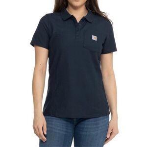Carhartt Women's Pocket Polo Relaxed Fit Midweight Short Sleeve Navy large NWT
